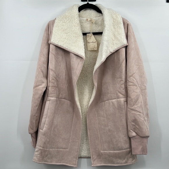 404. Sherpa Jacket Suede Outer Texture Rose Pink & Cream Restocked NWT - Picture 2 of 9
